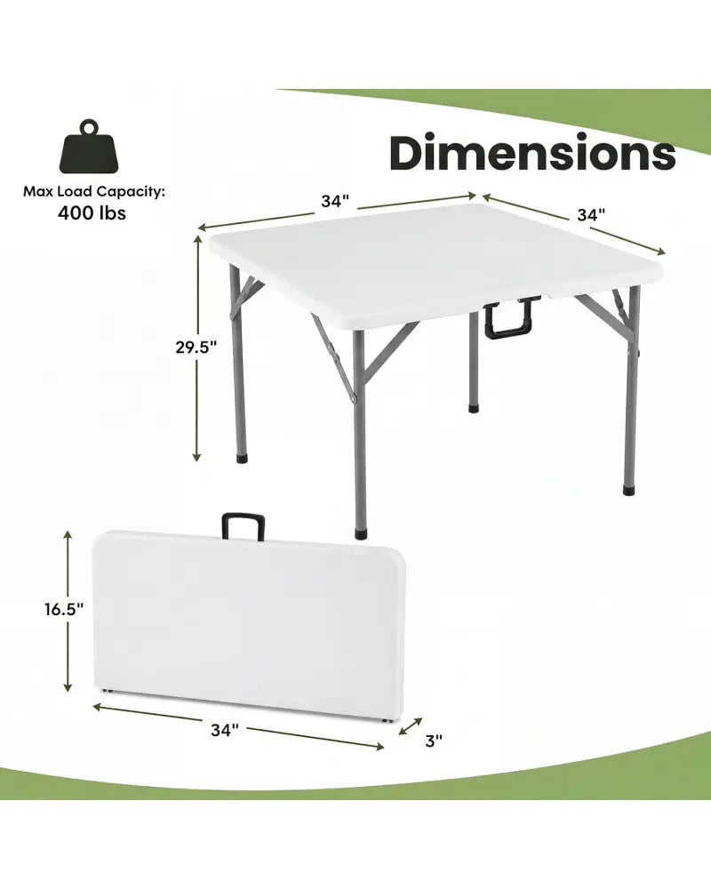 34 Inch Square Foldable Card Table with Carrying Handle-White - White - Picnic Tables
