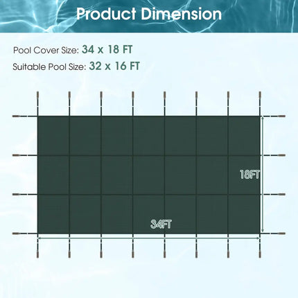 34 x 18 Feet Safety Pool Cover Fits 32 x16 Feet Inground Swimming Pools-Green - Green - Swimming Pools