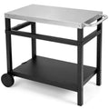 34’’ x 20’’ Double-Shelf Grill Table with Steel Top-Black - Black - Outdoor Grills
