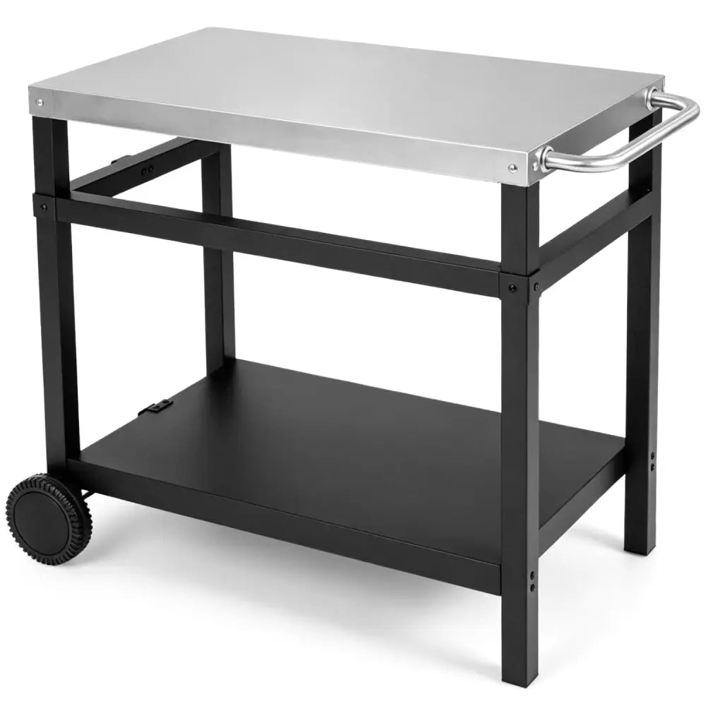 34’’ x 20’’ Double-Shelf Grill Table with Steel Top-Black - Black - Outdoor Grills