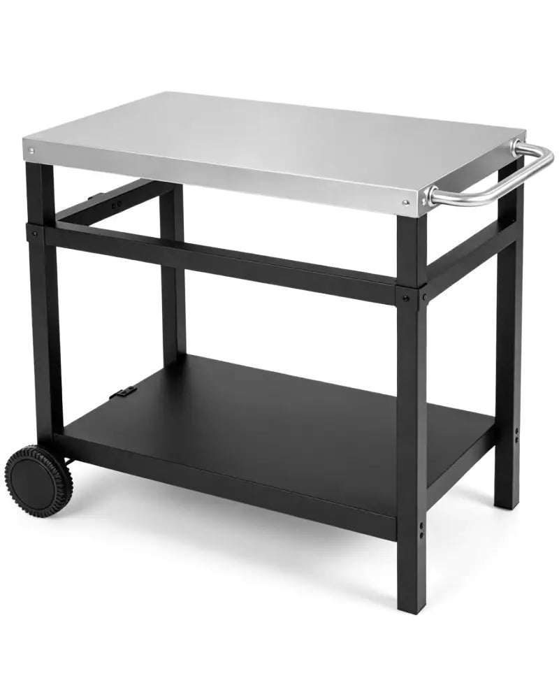 34’’ x 20’’ Double-Shelf Grill Table with Steel Top-Black - Black - Outdoor Grills