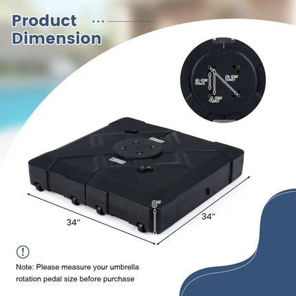 34’’ x 34’’ Cantilever Patio Umbrella Base with 4 Wheels - Outdoor Umbrella Bases