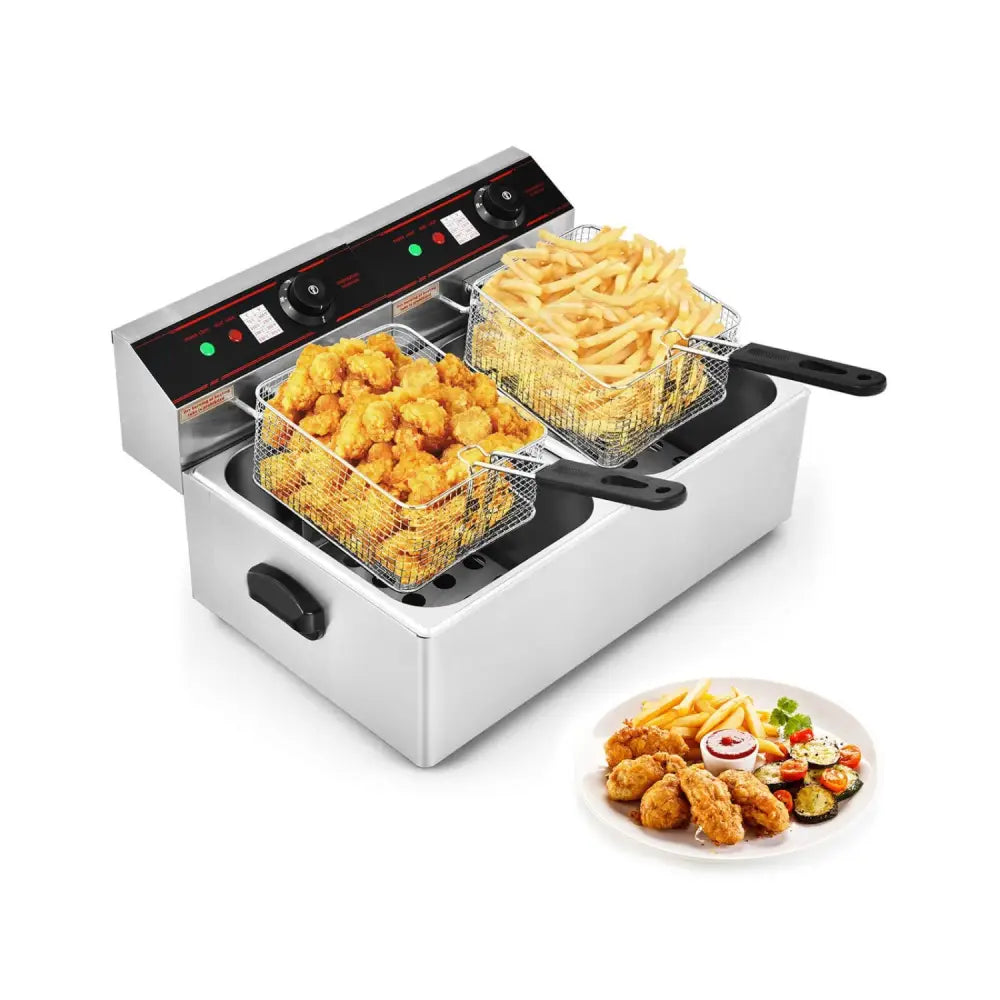3400W Dual Tank Electric Countertop Deep Fryer - Silver - Air Fryers
