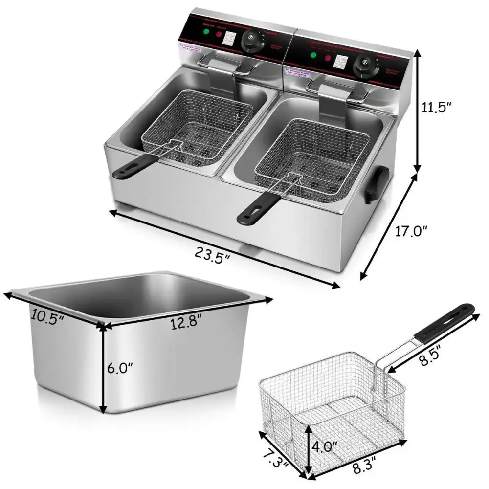 3400W Dual Tank Electric Countertop Deep Fryer Costway