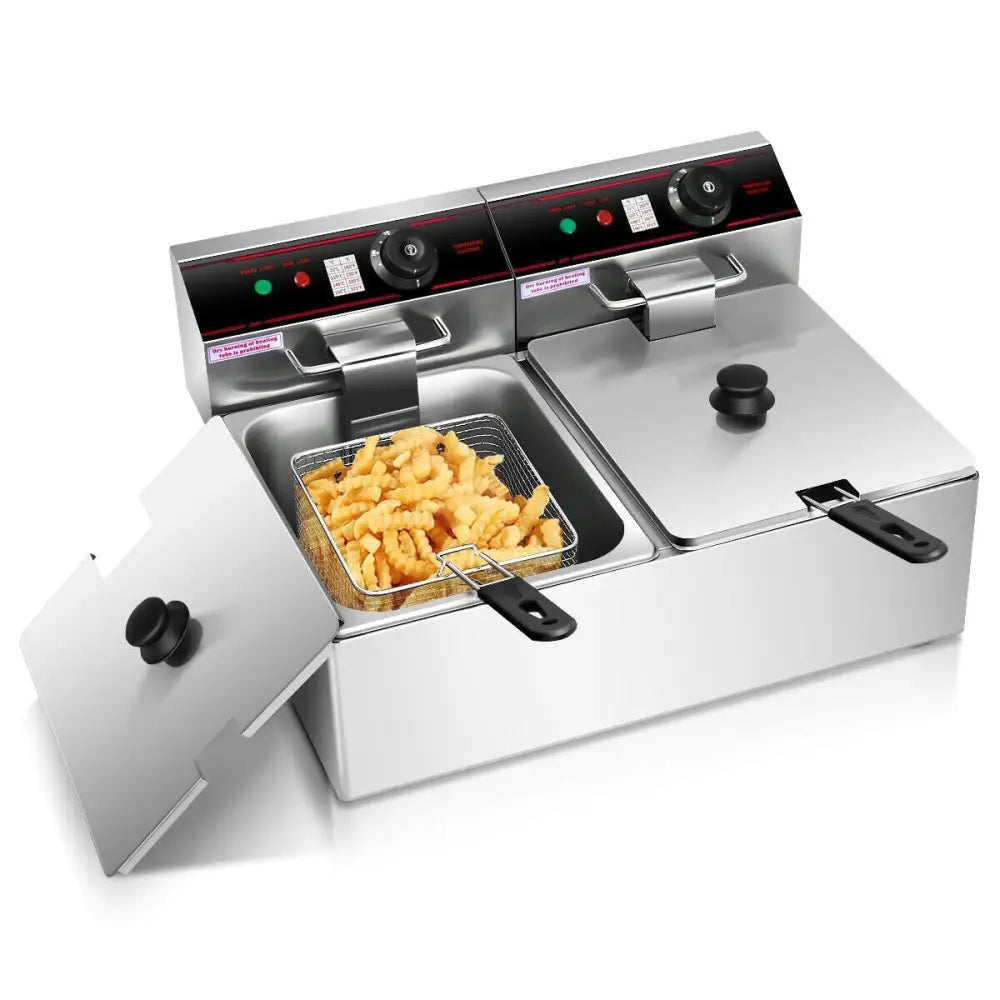 3400W Dual Tank Electric Countertop Deep Fryer - Silver - Air Fryers