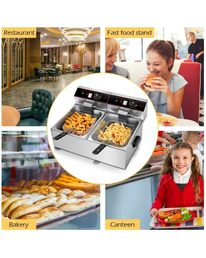 3400W Dual Tank Electric Countertop Deep Fryer - Silver - Air Fryers