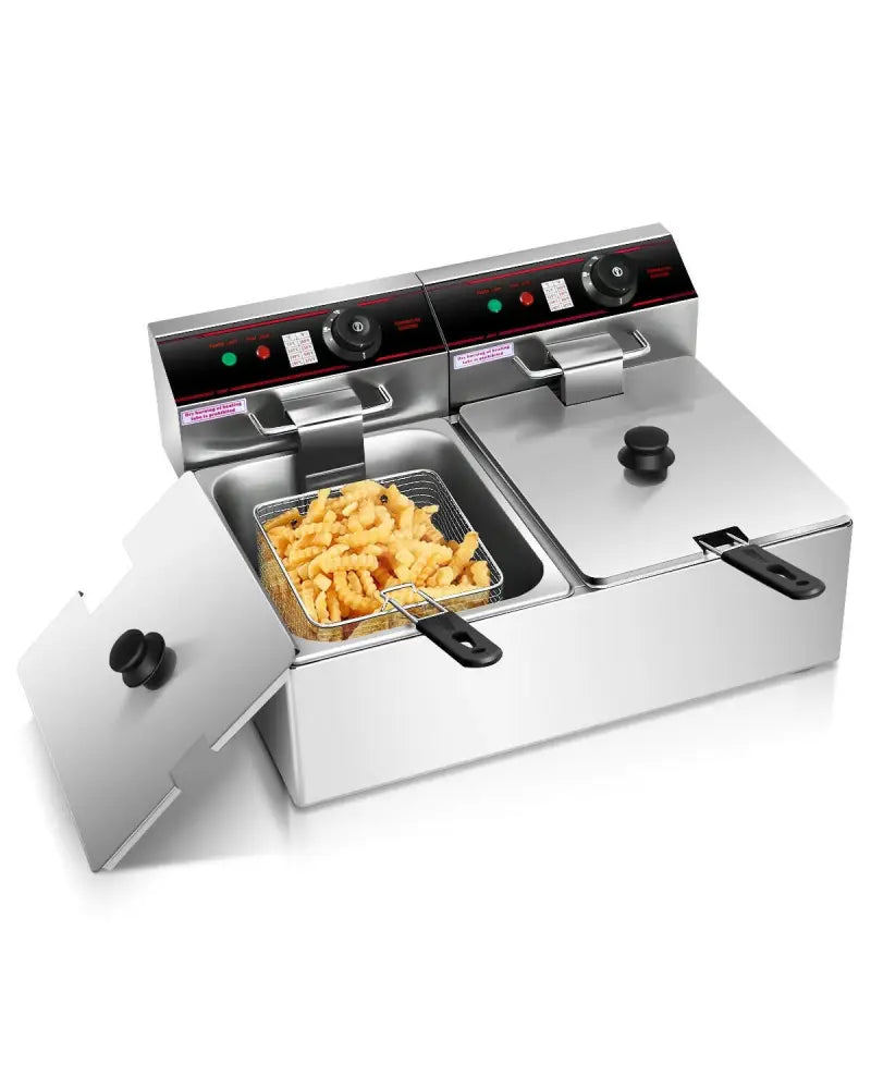 3400W Dual Tank Electric Countertop Deep Fryer - Silver - Air Fryers