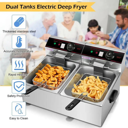 3400W Dual Tank Electric Countertop Deep Fryer Costway