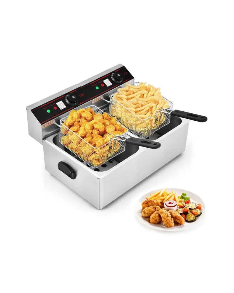 3400W Dual Tank Electric Countertop Deep Fryer - Silver - Air Fryers