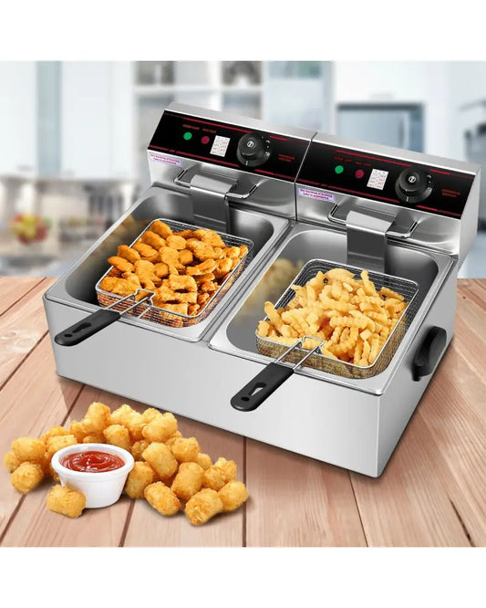 3400W Dual Tank Electric Countertop Deep Fryer - Silver - Air Fryers