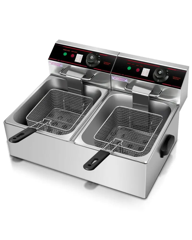 3400W Dual Tank Electric Countertop Deep Fryer - Silver - Air Fryers