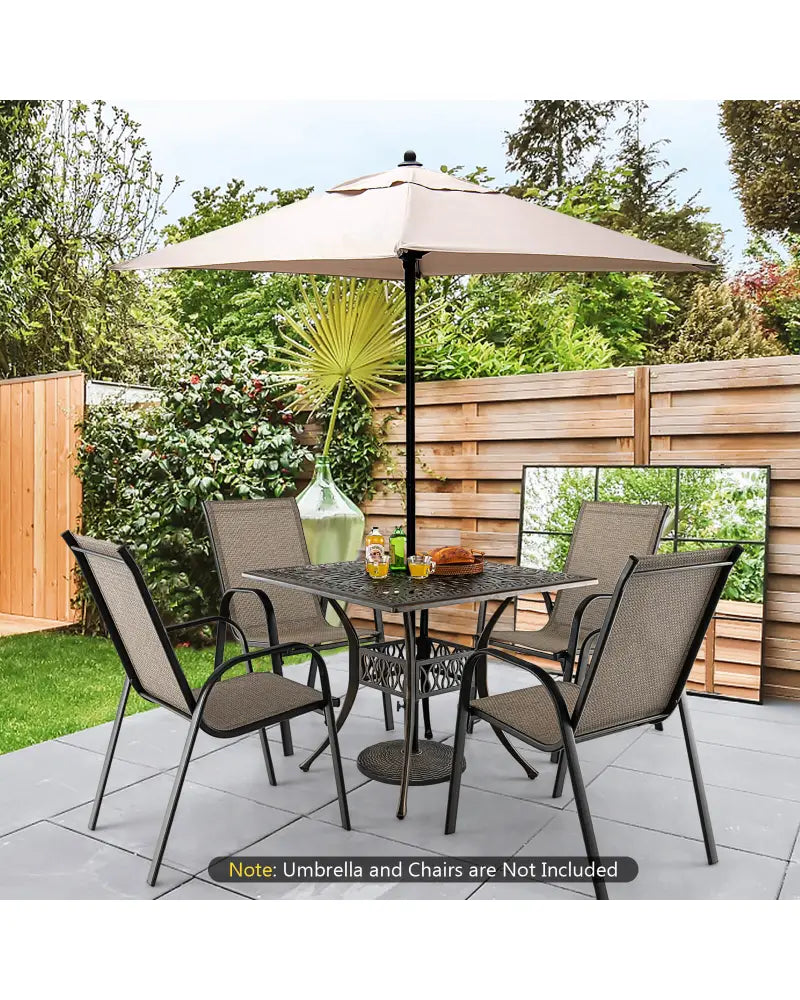 35.4 Inch Aluminum Patio Square Dining Table with Umbrella Hole-Bronze - Bronze - Patio Coffee Tables