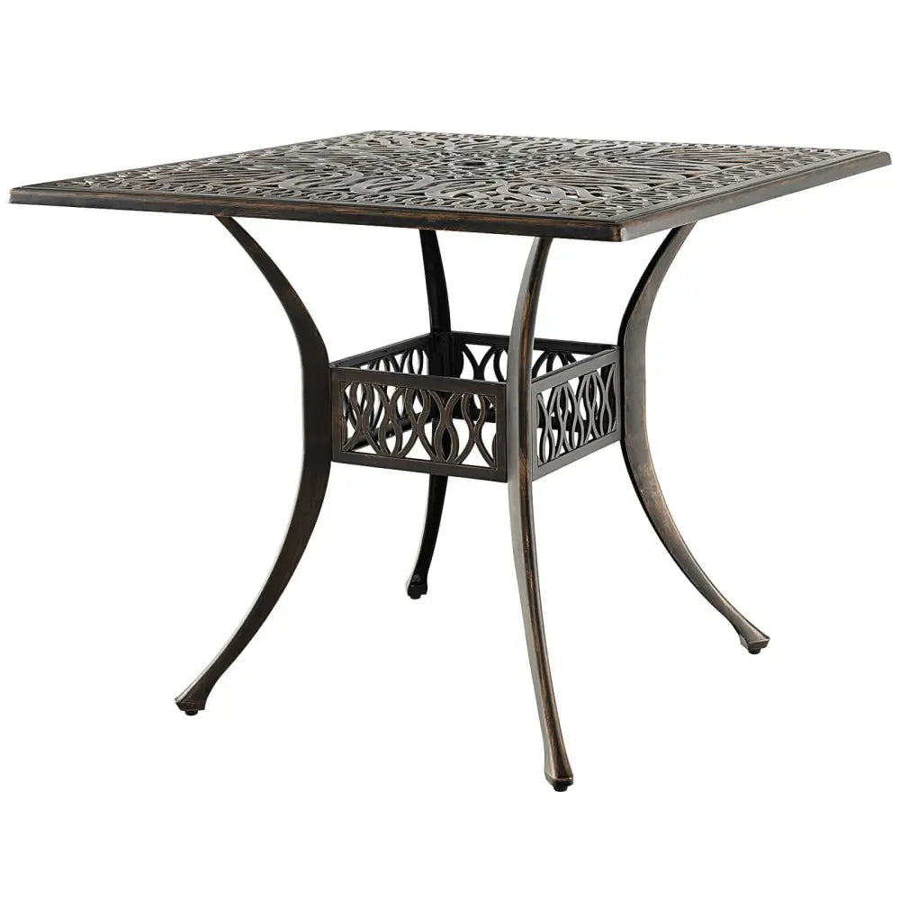 35.4 Inch Aluminum Patio Square Dining Table with Umbrella Hole-Bronze - Bronze - Patio Dining Tables