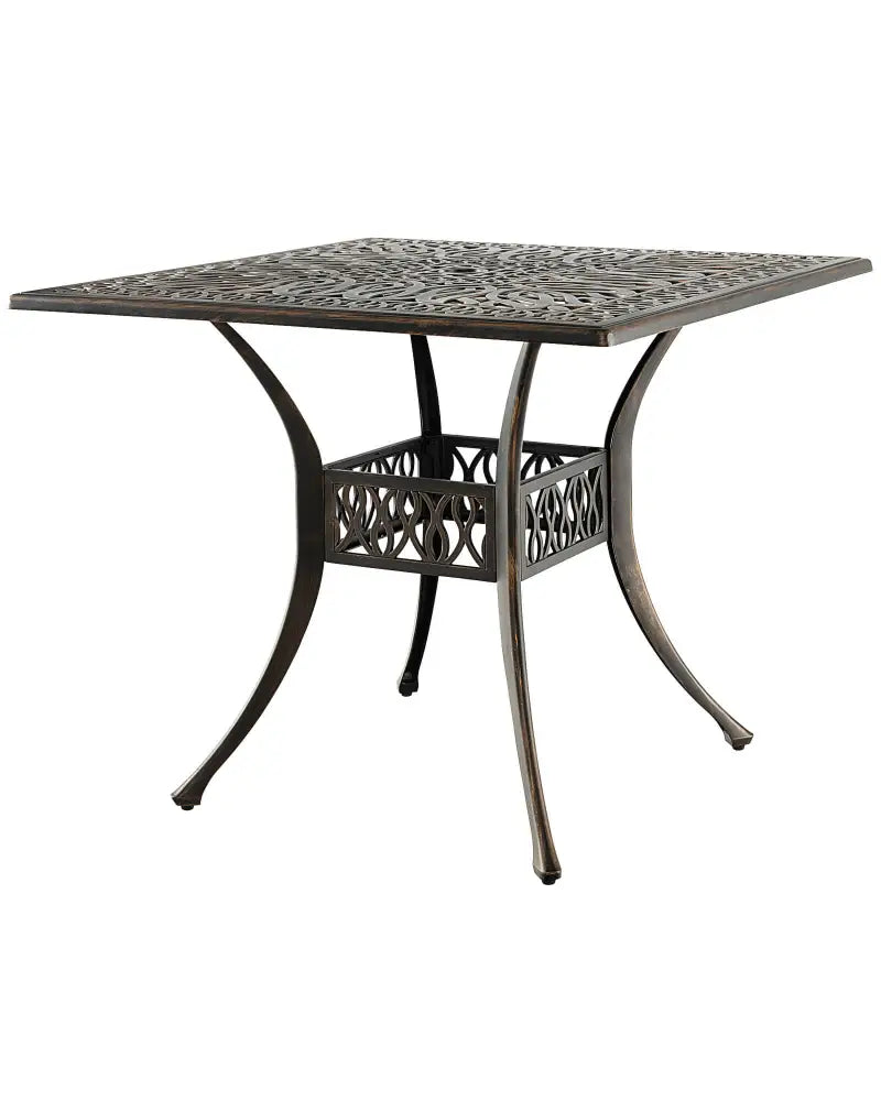 35.4 Inch Aluminum Patio Square Dining Table with Umbrella Hole-Bronze - Bronze - Patio Coffee Tables