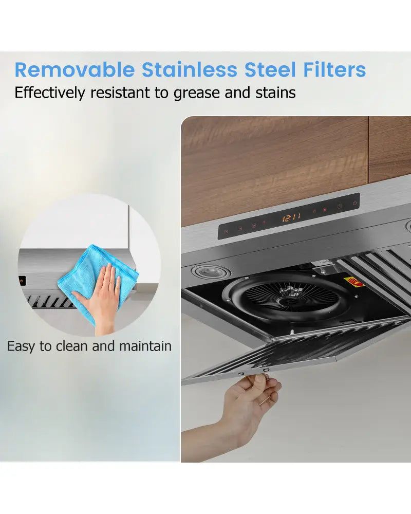 35.5/29.5 Inch Under Cabinet Range Hood 900 CFM Kitchen Vent with 4 Fan Speed-29.5 inches - Silver - Kitchen Appliances