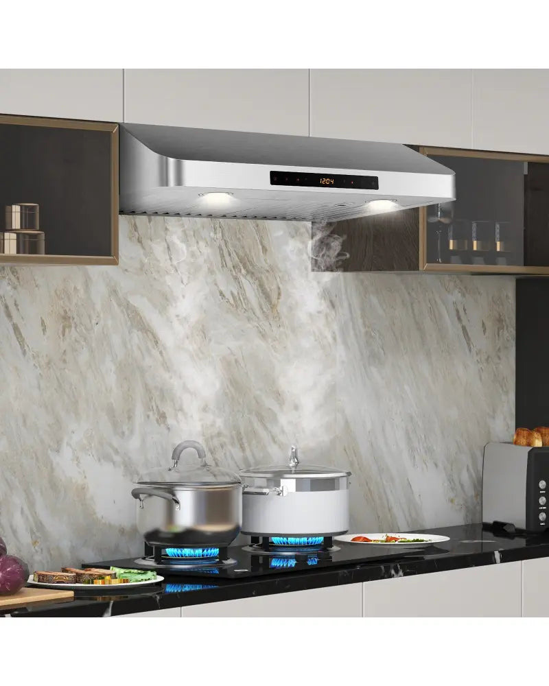 35.5/29.5 Inch Under Cabinet Range Hood 900 CFM Kitchen Vent with 4 Fan Speed-29.5 inches - Silver - Kitchen Appliances
