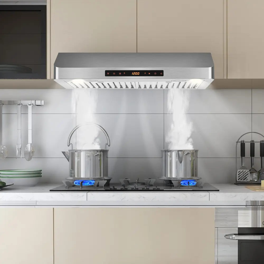 35.5/29.5 Inch Under Cabinet Range Hood 900 CFM Kitchen Vent with 4 Fan Speed-29.5 inches - Silver - Kitchen Appliances