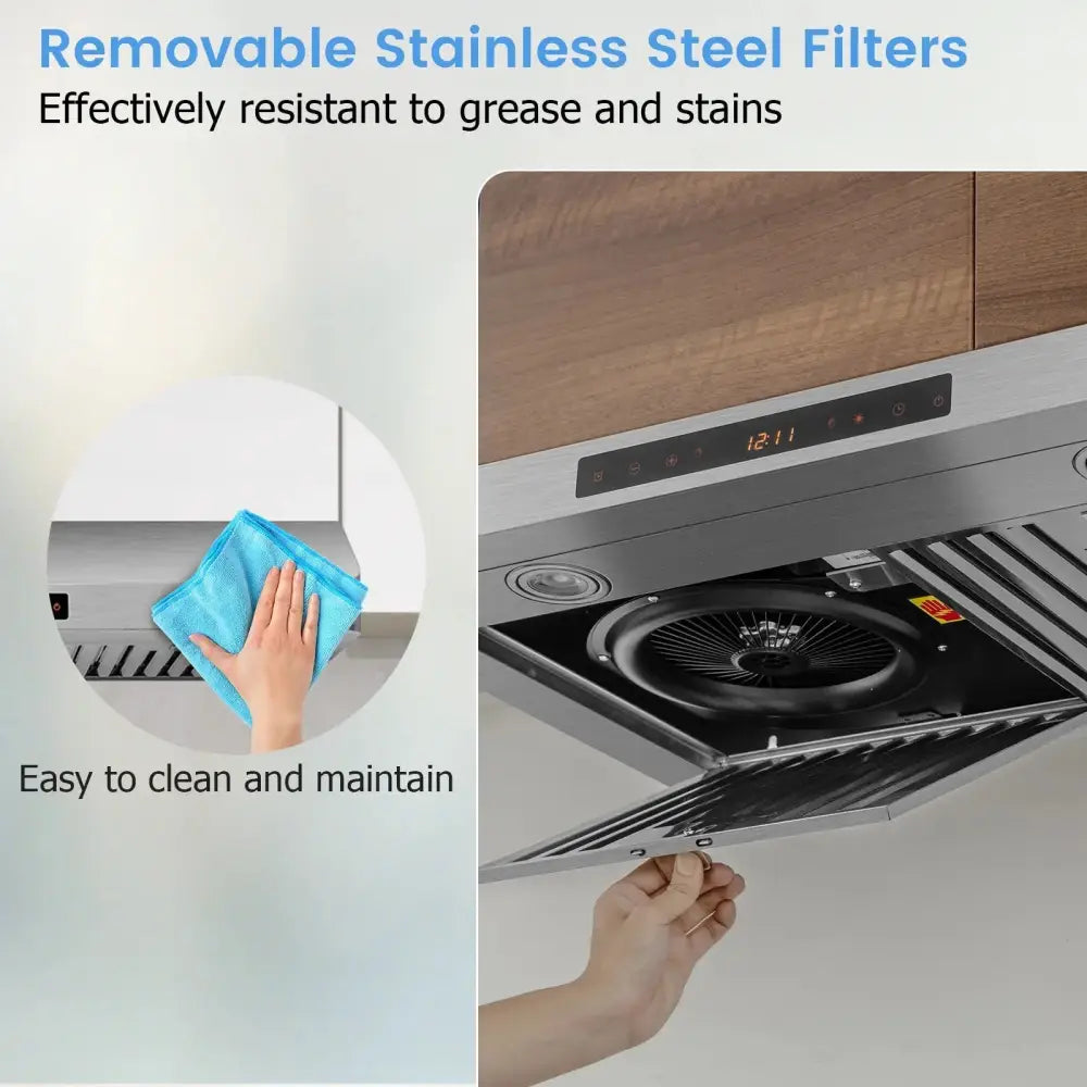 35.5/29.5 Inch Under Cabinet Range Hood 900 CFM Kitchen Vent with 4 Fan Speed-29.5 inches Costway