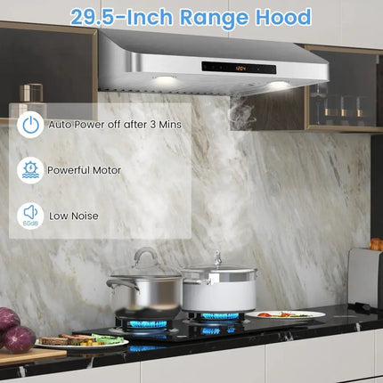 35.5/29.5 Inch Under Cabinet Range Hood 900 CFM Kitchen Vent with 4 Fan Speed-29.5 inches Costway