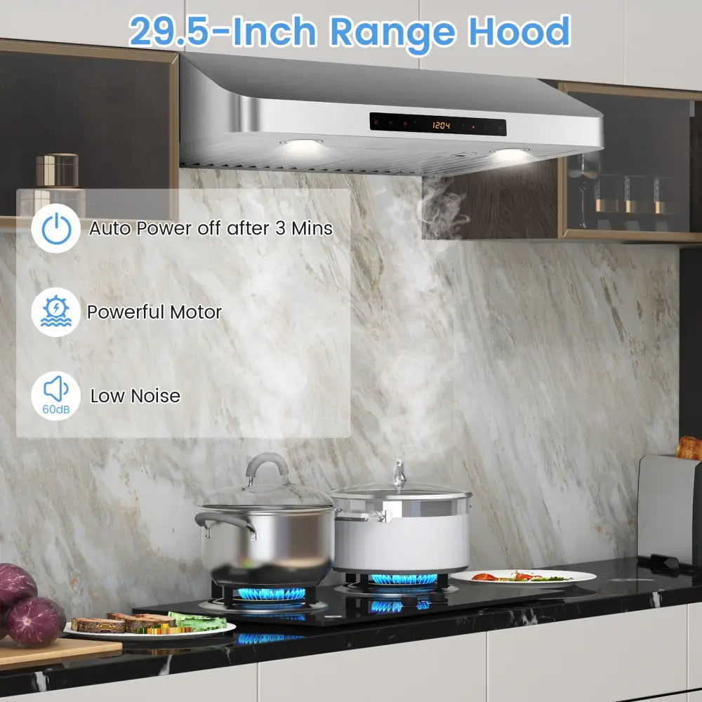 35.5/29.5 Inch Under Cabinet Range Hood 900 CFM Kitchen Vent with 4 Fan Speed-29.5 inches - Silver - Kitchen Appliances