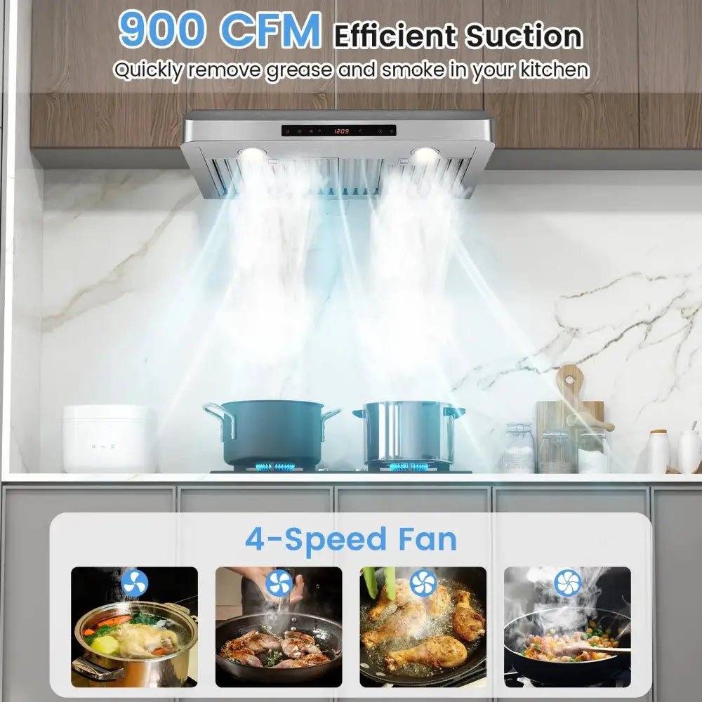 35.5/29.5 Inch Under Cabinet Range Hood 900 CFM Kitchen Vent with 4 Fan Speed-29.5 inches Costway