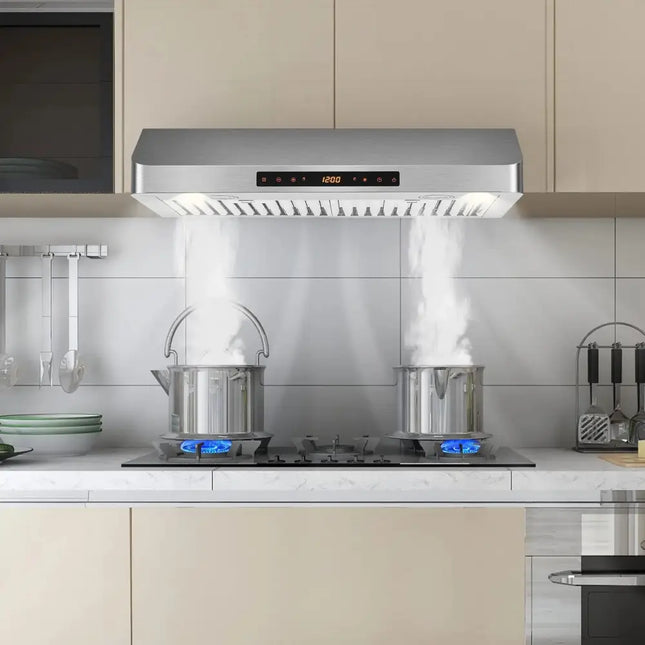 35.5/29.5 Inch Under Cabinet Range Hood 900 CFM Kitchen Vent with 4 Fan Speed-29.5 inches Costway