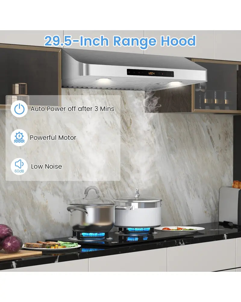 35.5/29.5 Inch Under Cabinet Range Hood 900 CFM Kitchen Vent with 4 Fan Speed-29.5 inches - Silver - Kitchen Appliances