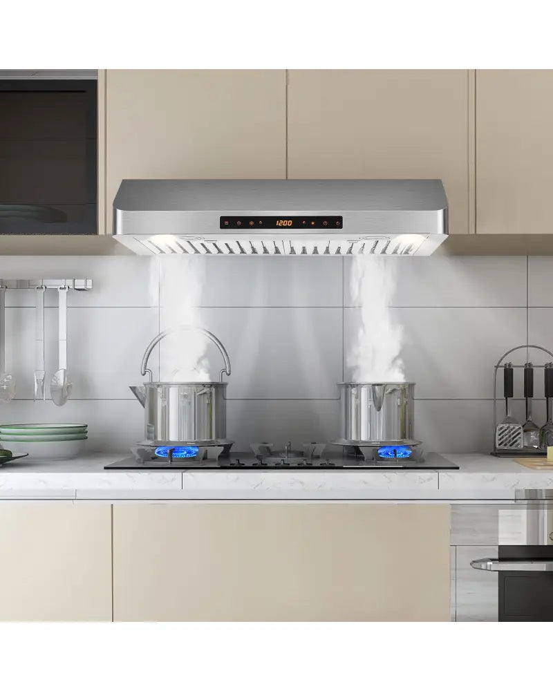 35.5/29.5 Inch Under Cabinet Range Hood 900 CFM Kitchen Vent with 4 Fan Speed-29.5 inches - Silver - Kitchen Appliances
