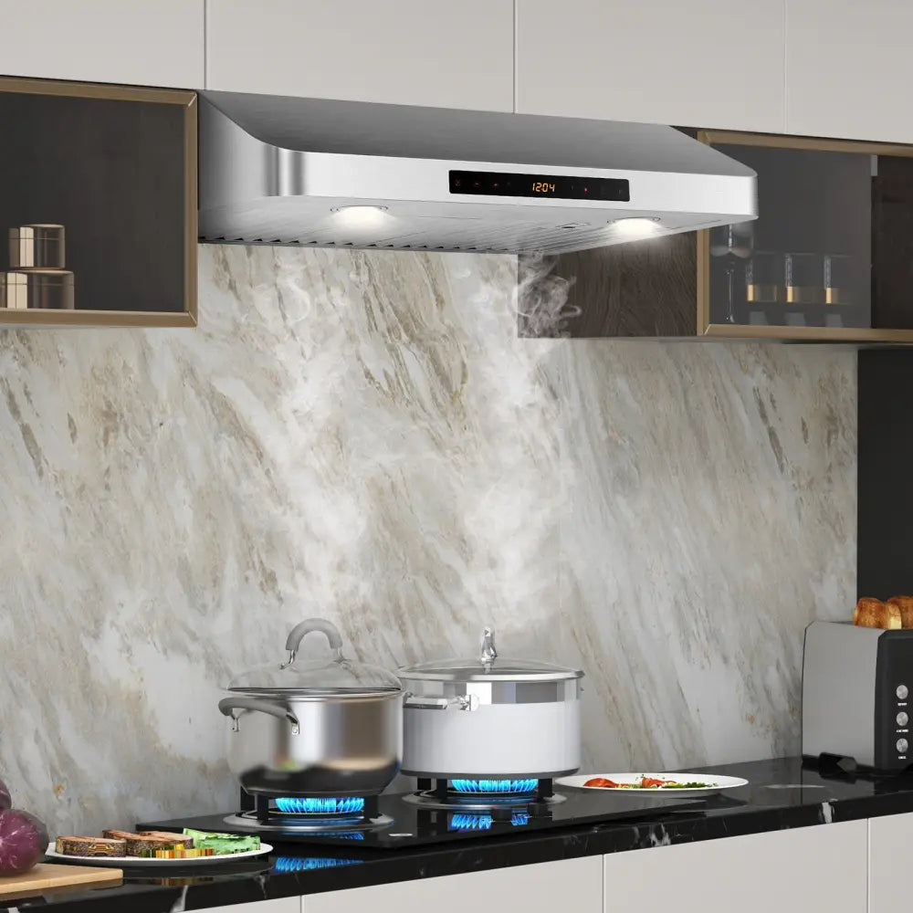 35.5/29.5 Inch Under Cabinet Range Hood 900 CFM Kitchen Vent with 4 Fan Speed-29.5 inches - Silver - Kitchen Appliances