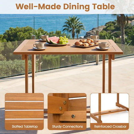 35.5’’ Acacia Wood Outdoor Dining Table with Umbrella Hole and Reinforced Crossbar for 4 - Patio Dining Tables