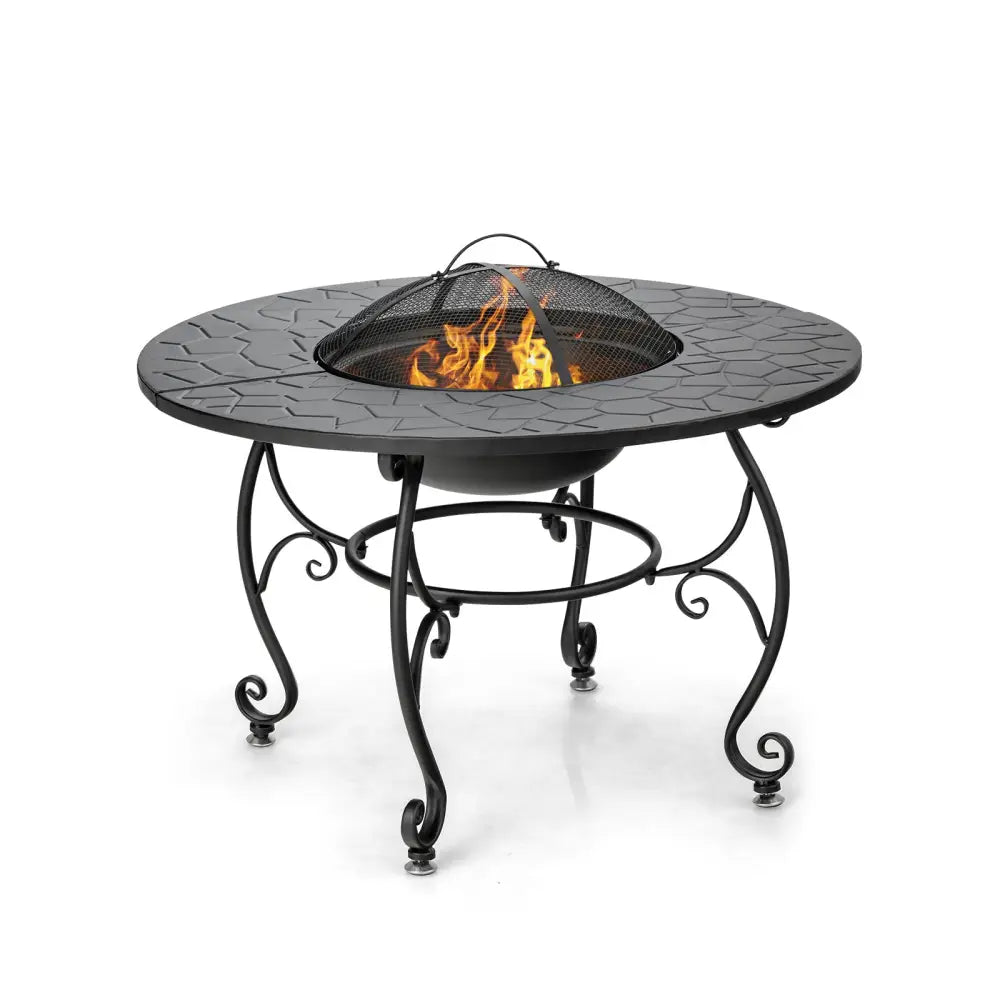 35.5 Feet Patio Fire Pit Dining Table With Cooking BBQ Grate - Black - Fire Pits