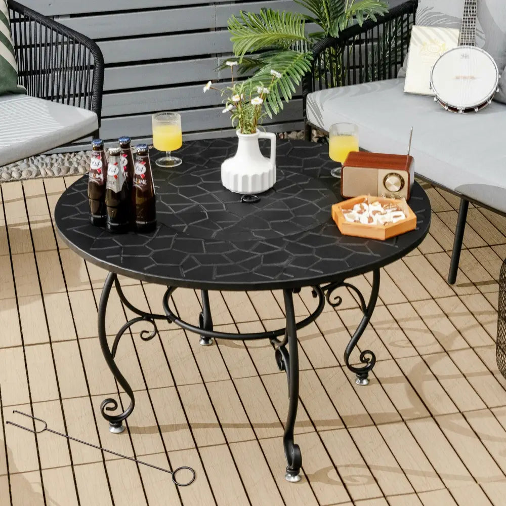 35.5 Feet Patio Fire Pit Dining Table With Cooking BBQ Grate - Black - Fire Pits