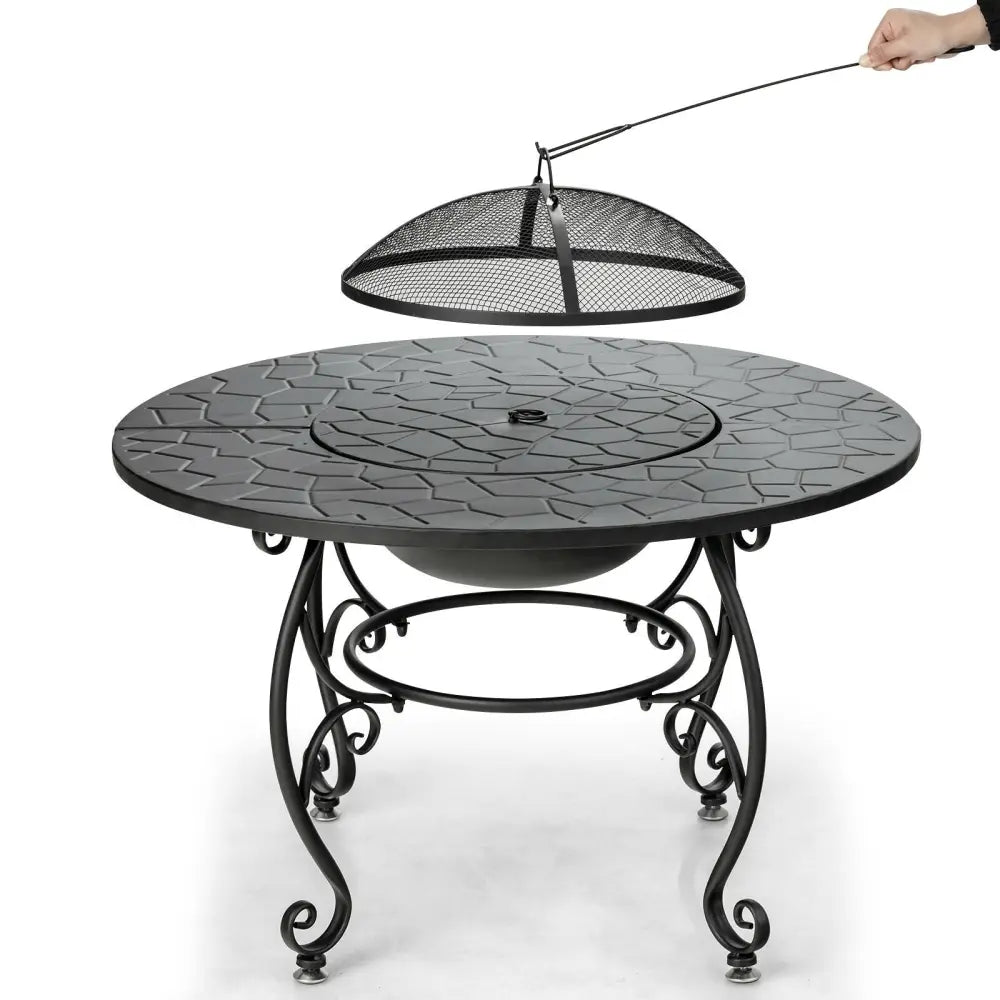 35.5 Feet Patio Fire Pit Dining Table With Cooking BBQ Grate - Black - Fire Pits