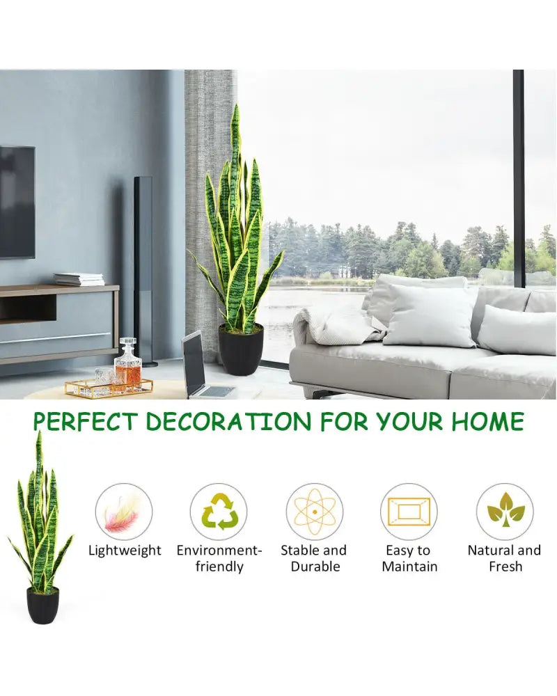 35.5 Inch Indoor-Outdoor Decoration Fake Artificial Snake Plant - Green - Faux Plants