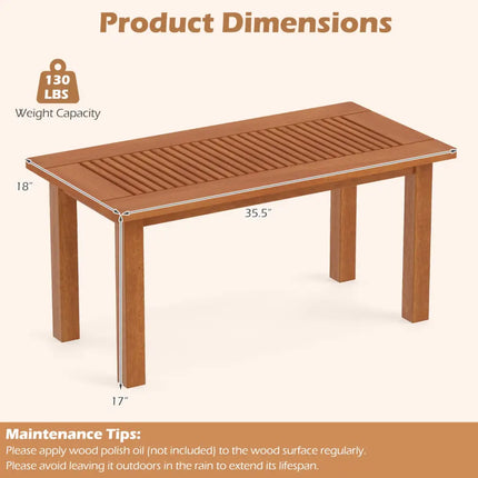 35.5 Inch Outdoor Modern Rectangular Coffee Table with Slatted Top for Backyard - Patio Coffee Tables