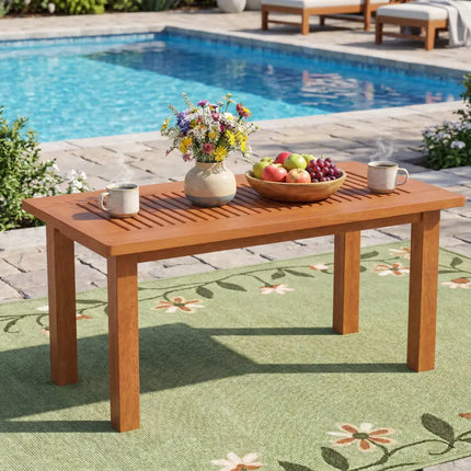 35.5 Inch Outdoor Modern Rectangular Coffee Table with Slatted Top for Backyard - Patio Coffee Tables