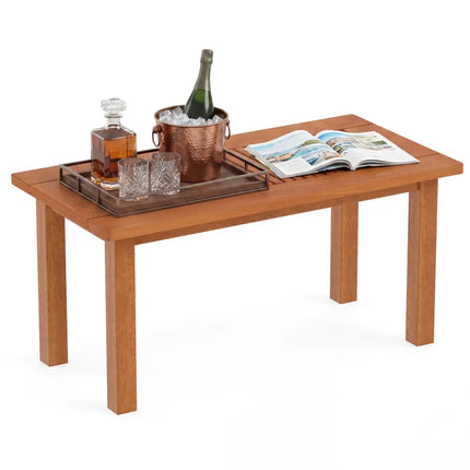 35.5 Inch Outdoor Modern Rectangular Coffee Table with Slatted Top for Backyard - Patio Coffee Tables