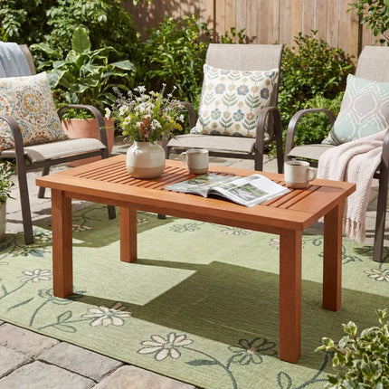 35.5 Inch Outdoor Modern Rectangular Coffee Table with Slatted Top for Backyard - Patio Coffee Tables