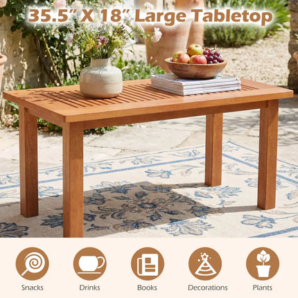 35.5 Inch Outdoor Modern Rectangular Coffee Table with Slatted Top for Backyard - Patio Coffee Tables