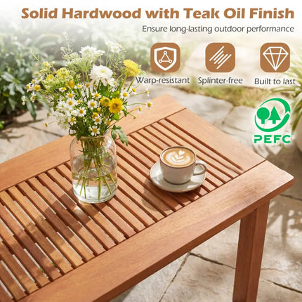 35.5 Inch Outdoor Modern Rectangular Coffee Table with Slatted Top for Backyard - Patio Coffee Tables