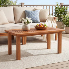35.5 Inch Outdoor Modern Rectangular Coffee Table with Slatted Top for Backyard - Patio Coffee Tables