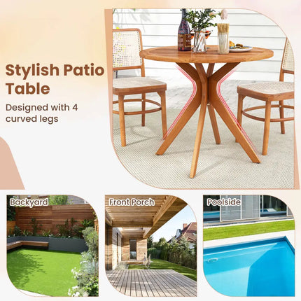 35.5 Inch Patio Wood Dining Table with Slatted Tabletop and Curved Legs - Patio Dining Tables