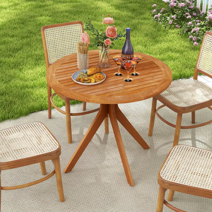 35.5 Inch Patio Wood Dining Table with Slatted Tabletop and Curved Legs - Patio Dining Tables