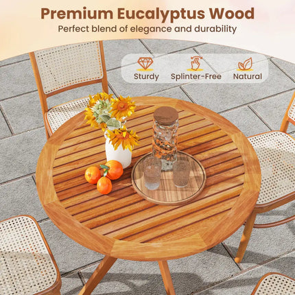 35.5 Inch Patio Wood Dining Table with Slatted Tabletop and Curved Legs - Patio Dining Tables