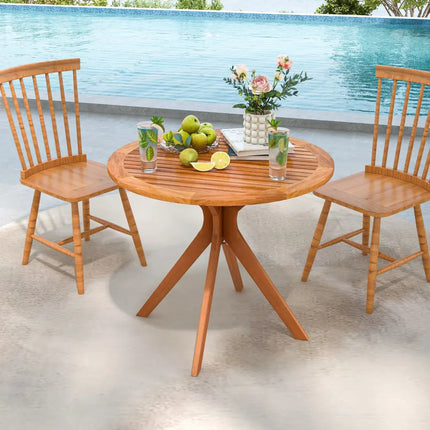 35.5 Inch Patio Wood Dining Table with Slatted Tabletop and Curved Legs - Patio Dining Tables