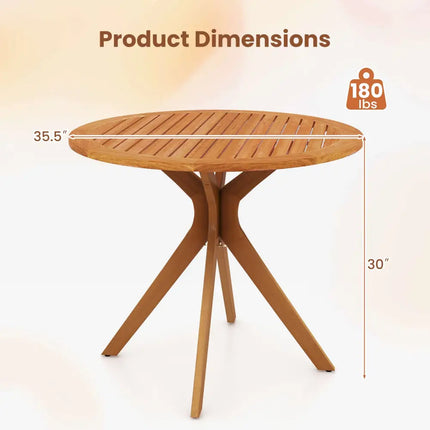 35.5 Inch Patio Wood Dining Table with Slatted Tabletop and Curved Legs - Patio Dining Tables