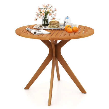 35.5 Inch Patio Wood Dining Table with Slatted Tabletop and Curved Legs - Patio Dining Tables