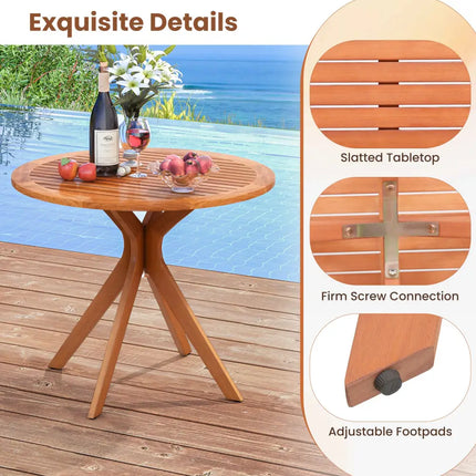 35.5 Inch Patio Wood Dining Table with Slatted Tabletop and Curved Legs - Patio Dining Tables
