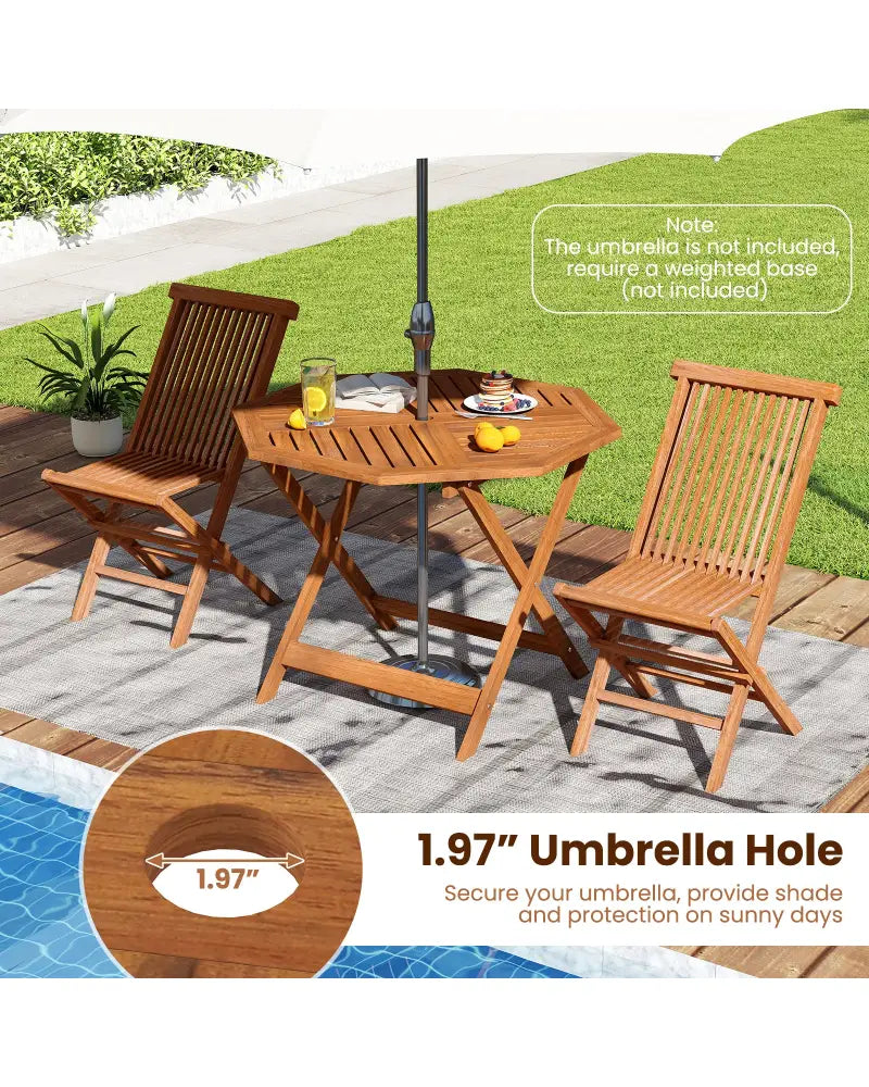 35.5 Inch Solid Wood Patio Dining Table Octagon Table with 1.97 Inch Umbrella Hole - Patio Dining Tables