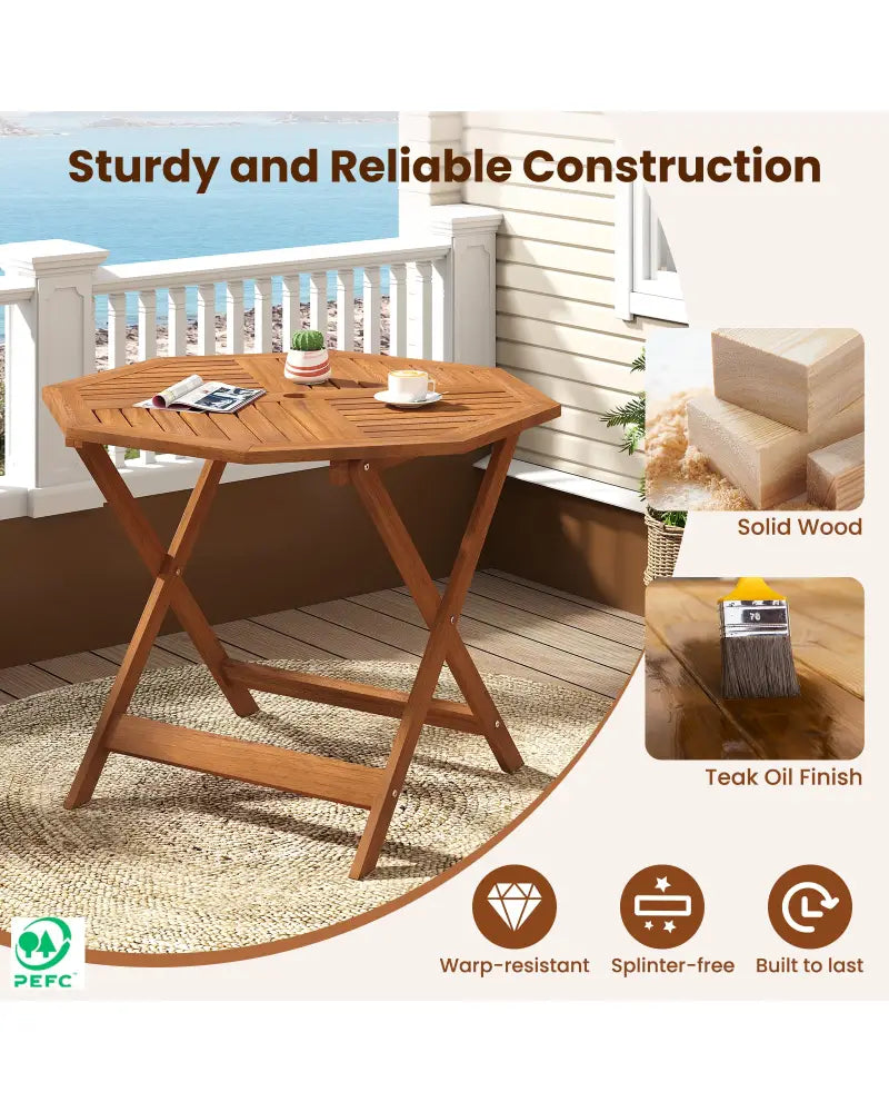 35.5 Inch Solid Wood Patio Dining Table Octagon Table with 1.97 Inch Umbrella Hole - Patio Dining Tables